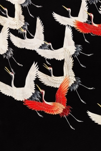 A Myriad of Flying Cranes - Japanese Vintage Embroidered Fabric