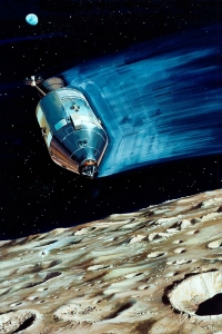 Rendered Image of Lunar Satellite Being Ejected into Lunar Orbit During the Apollo 15 Mission