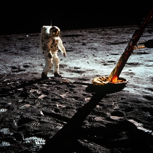 Astronaut Edwin Aldrin Jr. walks on the surface of the moon near the Lunar Module - Apollo 11