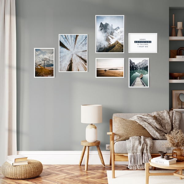 Bilderwand Adventure 4x 20x30 cm - 2x 30x45 cm | weiß | Kunstglas (2 mm)