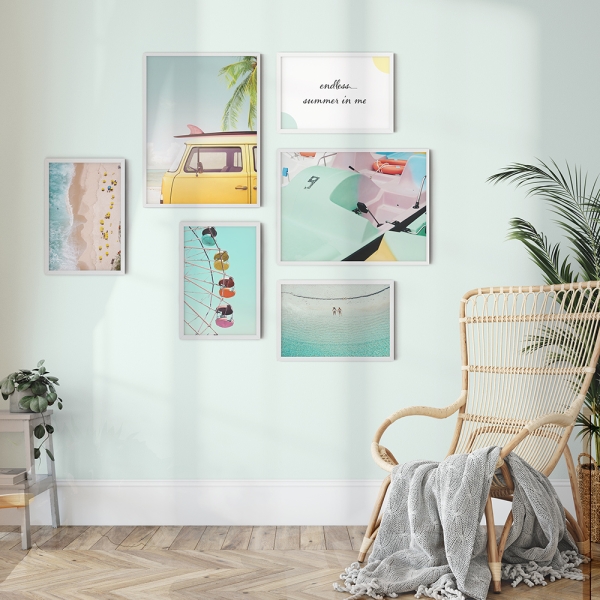 Bilderwand Summer in me 4x 20x30 cm - 2x 30x45 cm | weiß | Kunstglas (2 mm)