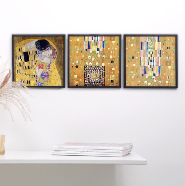 ZUSY Bilderset Klimt - Bilder mit Rahmen 3x 20x20 cm | Schwarz