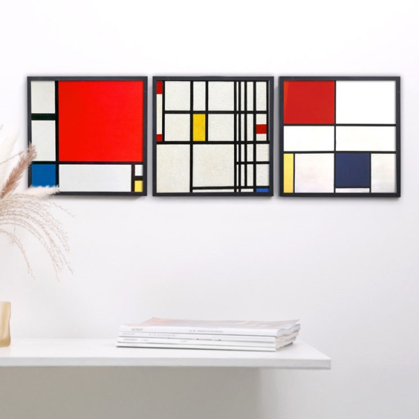 ZUSY Bilderset Mondrian - Bilder mit Rahmen 3x 20x20 cm | Schwarz