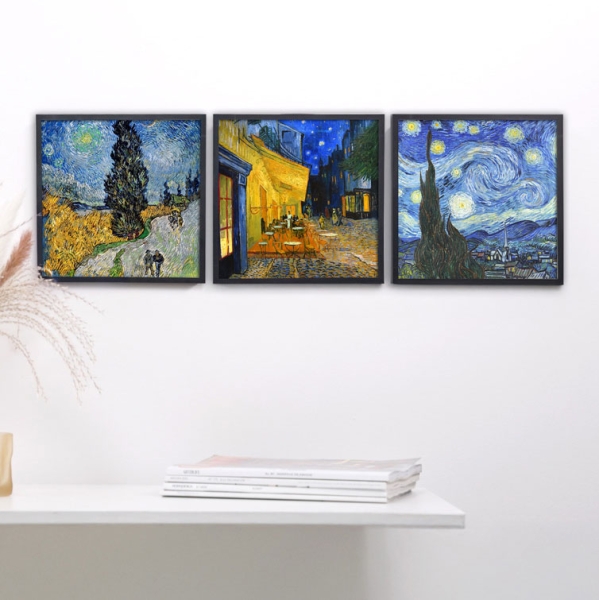 ZUSY Bilderset Van Gogh - Bilder mit Rahmen 3x 20x20 cm | Schwarz
