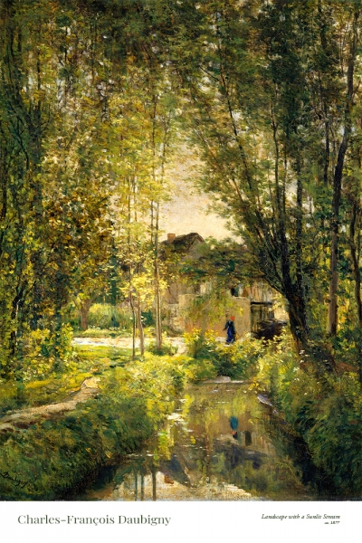 Charles-François Daubigny - Landscape with a Sunlit Stream Variante 1 | 13x18 cm | Premium-Papier wasserfest