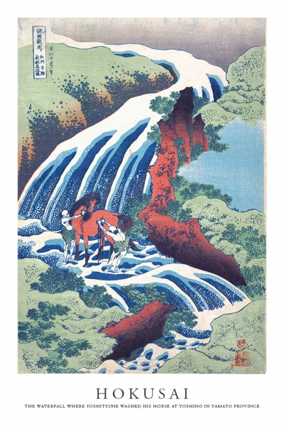 Katsushika Hokusai - The Waterfall Where Yoshitsune Washed His Horse at Yoshino in Yamato Province Variante 1 | 40x60 cm | Premium-Papier