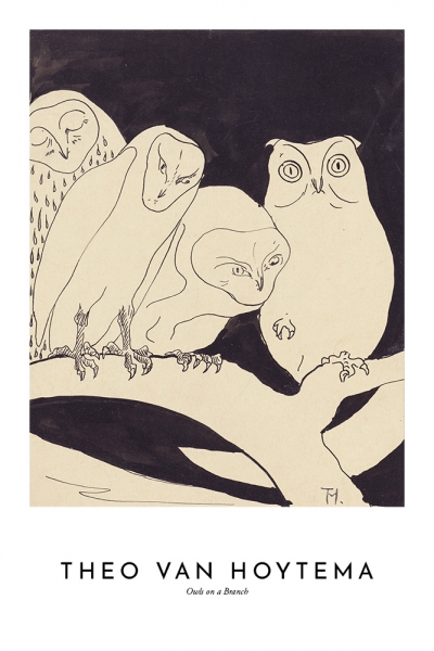 Theo van Hoytema - Owls on a Branch Variante 1 | 60x90 cm | Premium-Papier wasserfest