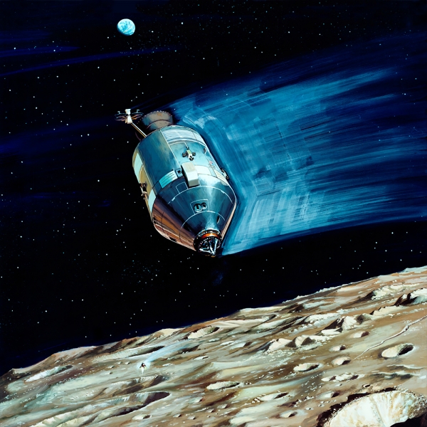 Rendered Image of Lunar Satellite Being Ejected into Lunar Orbit During the Apollo 15 Mission 