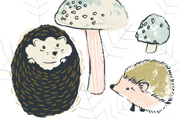 Hedgehogs & Mushrooms Variante 1 | 13x18 cm | Premium-Papier