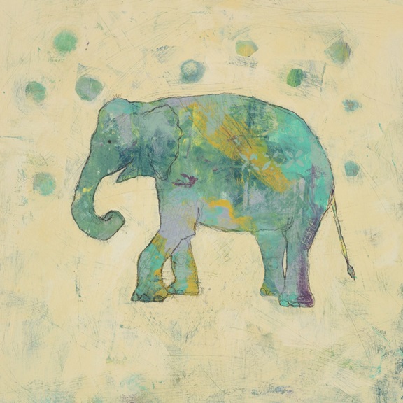 Teal & Beige Elephant Variante 1 | 40x40 cm | Premium-Papier