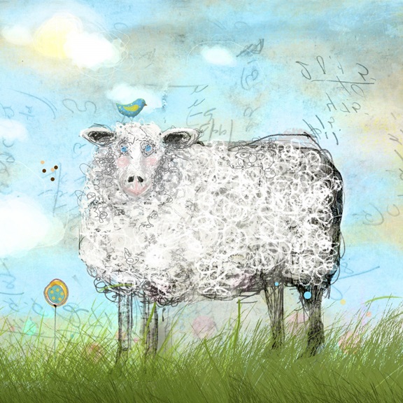 Blue-Eyed Sheep Variante 1 | 40x40 cm | Premium-Papier