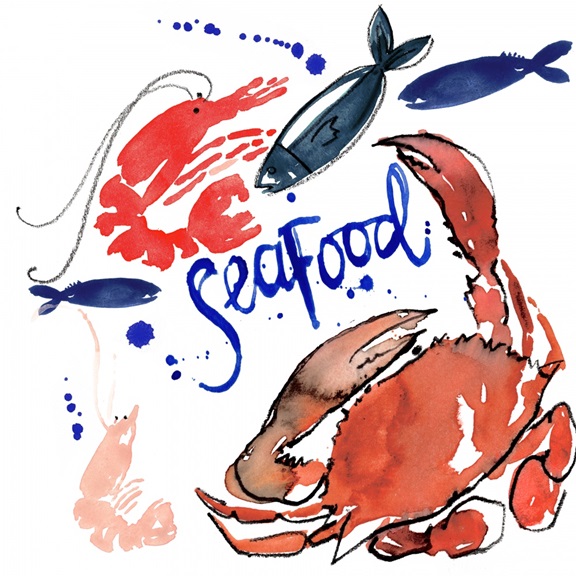 Seafood Watercolour No. 2 Variante 1 | 40x40 cm | Premium-Papier