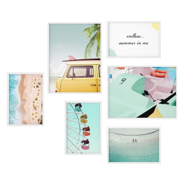 Bilderwand Summer in me 4x 20x30 cm - 2x 30x45 cm | weiß | Kunstglas (2 mm)